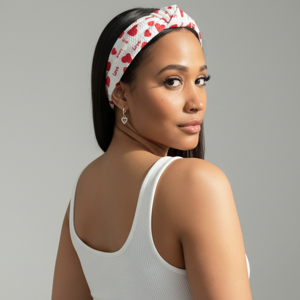 White Love Heart Knotted Headband